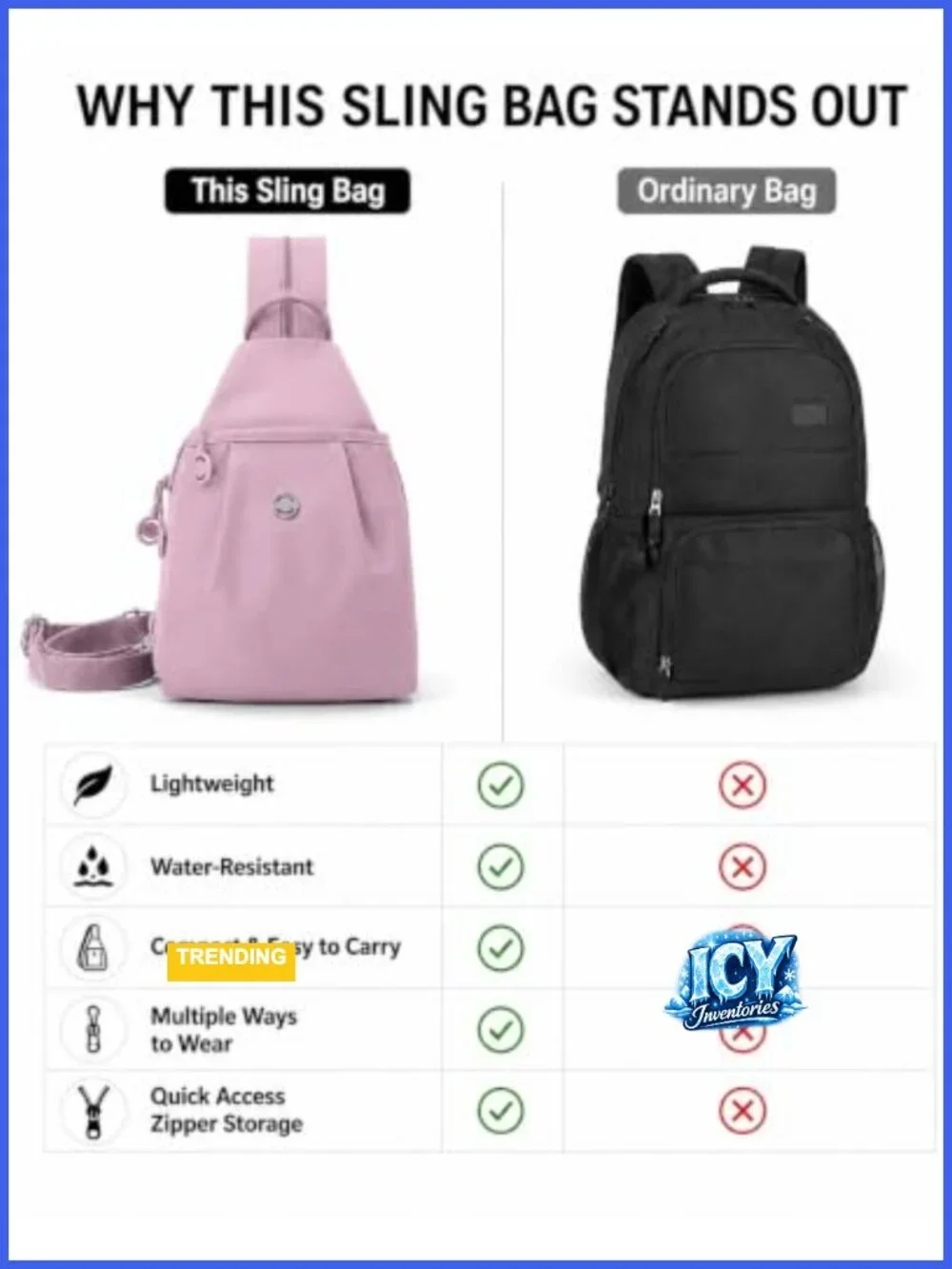 Water-Resistant Sling Backpack Crossbody Chest Bag for Women Travel Work